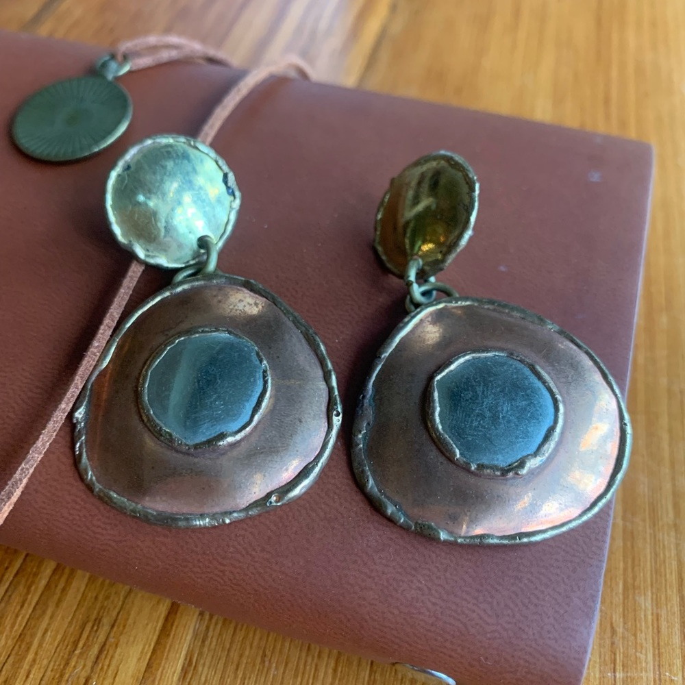 Vintage Copper & Brass Earrings ( pierced) made in India